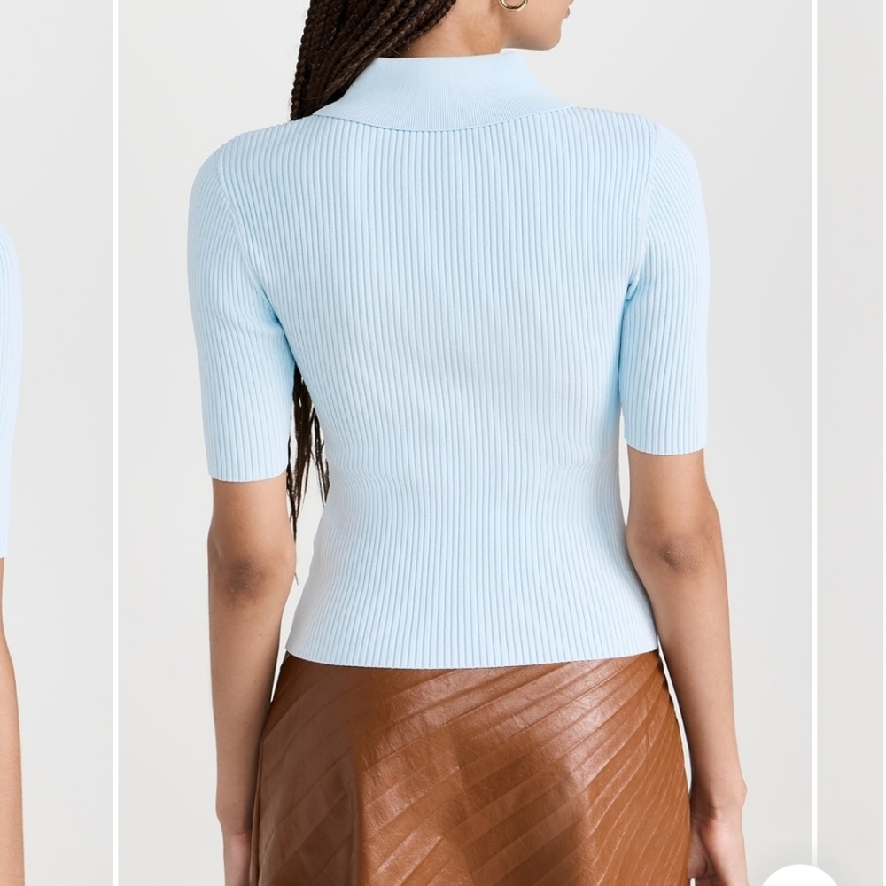 A.L.C. Pale Blue Ribbed Short Sleeve Polo Bodysuit - Picture 3 of 10